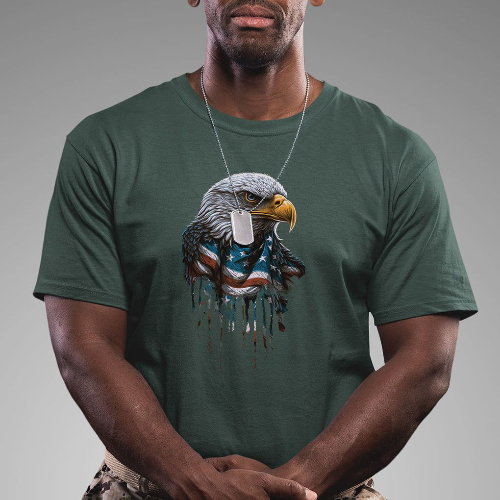 Patriotic American Eagle T Shirt 4th Of July US Flag TS02 Dark Forest Green Print Your Wear