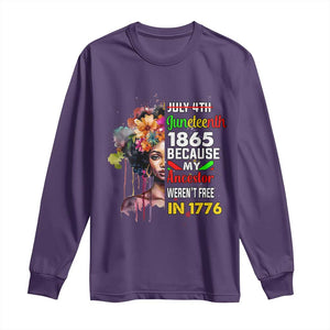 Juneteenth 1865 Long Sleeve Shirt Because My Ancestor Weren't Free In 1776 Afro Black Woman TS02 Purple Print Your Wear