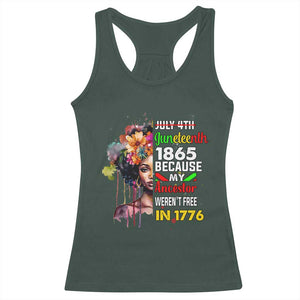 Juneteenth 1865 Racerback Tank Top Because My Ancestor Weren't Free In 1776 Afro Black Woman TS02 Dark Forest Green Print Your Wear