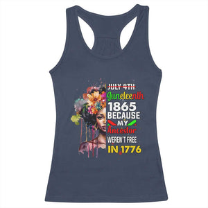 Juneteenth 1865 Racerback Tank Top Because My Ancestor Weren't Free In 1776 Afro Black Woman TS02 Navy Print Your Wear
