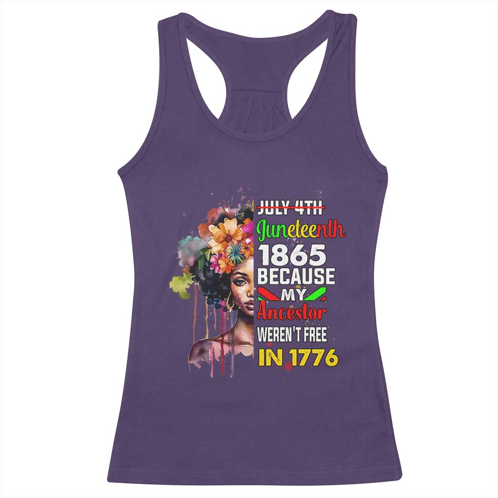 Juneteenth 1865 Racerback Tank Top Because My Ancestor Weren't Free In 1776 Afro Black Woman TS02 Purple Print Your Wear
