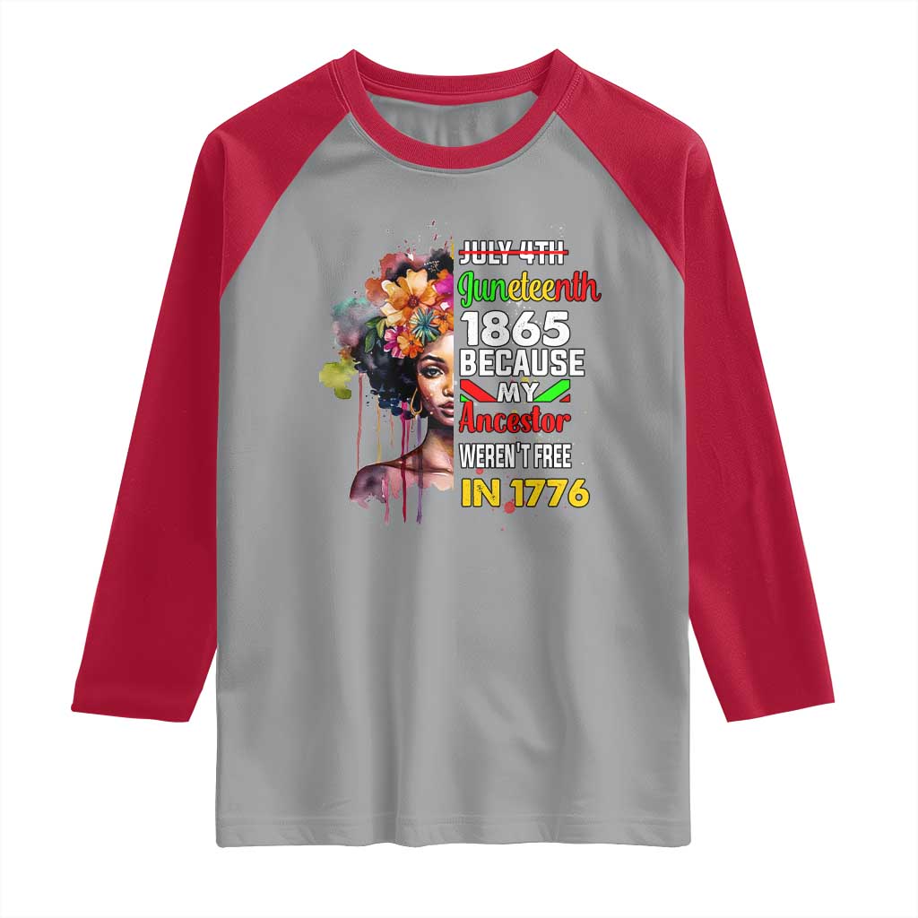 Juneteenth 1865 Raglan Shirt Because My Ancestor Weren't Free In 1776 Afro Black Woman TS02 Sport Gray Red Print Your Wear