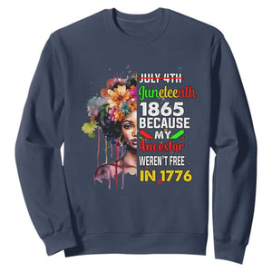 Juneteenth 1865 Sweatshirt Because My Ancestor Weren't Free In 1776 Afro Black Queen TS02 Navy Print Your Wear