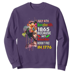 Juneteenth 1865 Sweatshirt Because My Ancestor Weren't Free In 1776 Afro Black Queen TS02 Purple Print Your Wear