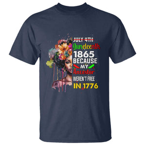 Juneteenth 1865 T Shirt Because My Ancestor Weren't Free In 1776 Afro Black Woman TS02 Navy Print Your Wear