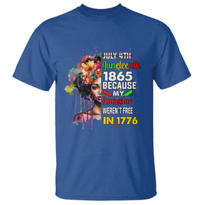Juneteenth 1865 T Shirt Because My Ancestor Weren't Free In 1776 Afro Black Woman TS02 Royal Blue Print Your Wear