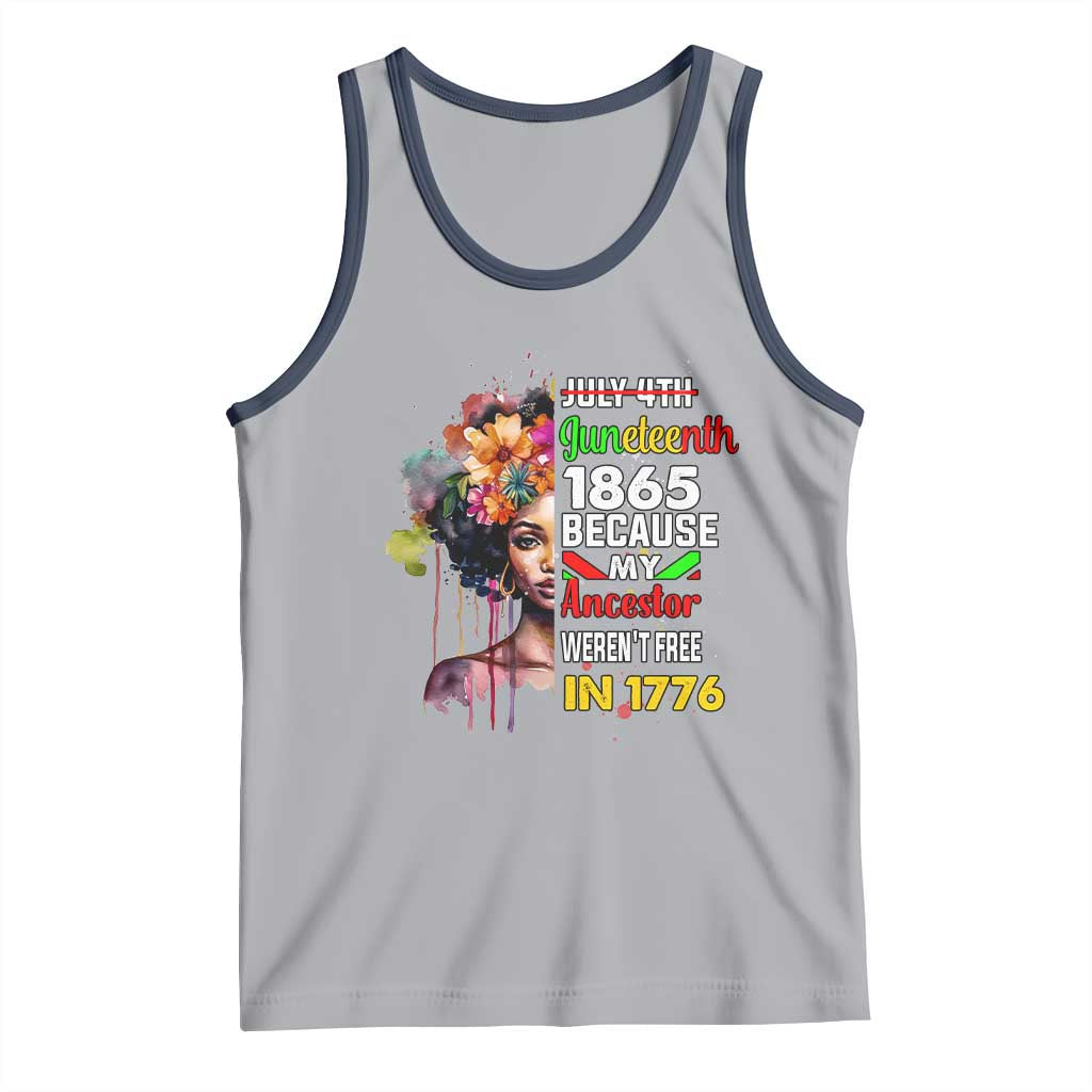 Juneteenth 1865 Tank Top Because My Ancestor Weren't Free In 1776 Afro Black Woman TS02 Athletic Heather Navy Print Your Wear