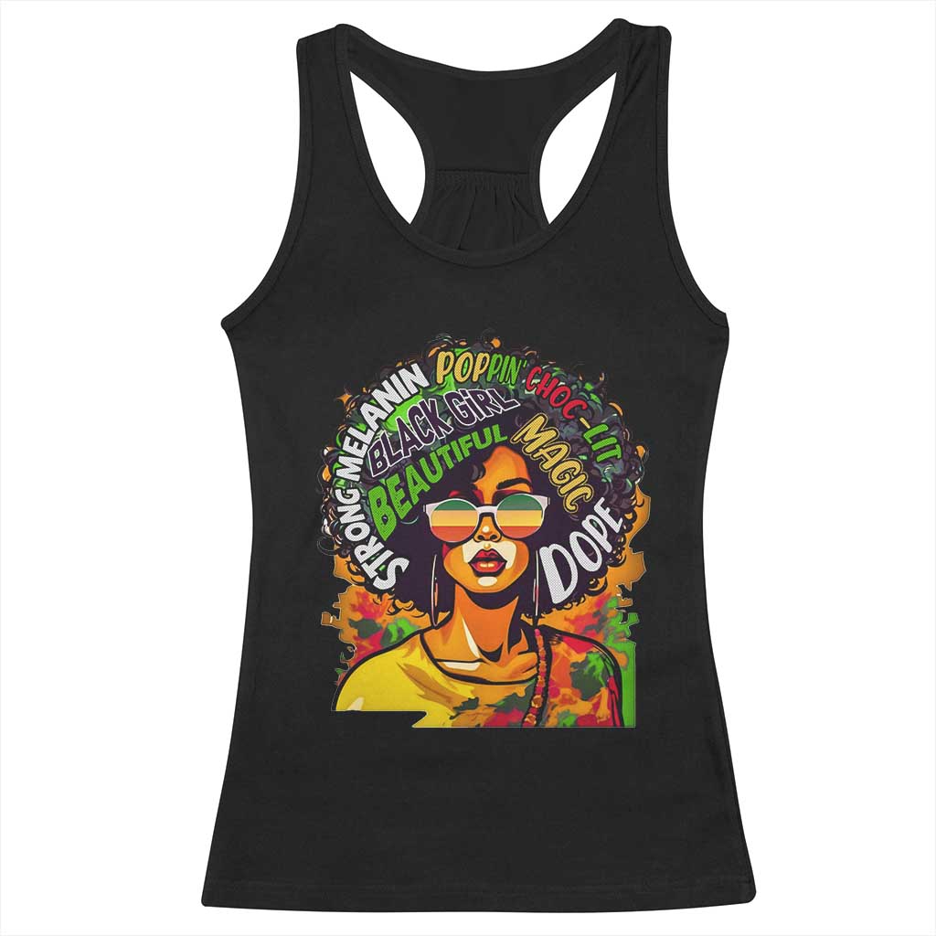 Afro Black Queen Magic Racerback Tank Top Beautiful Strong Melanin Poppin' Choc-lit Dope TS02 Black Print Your Wear