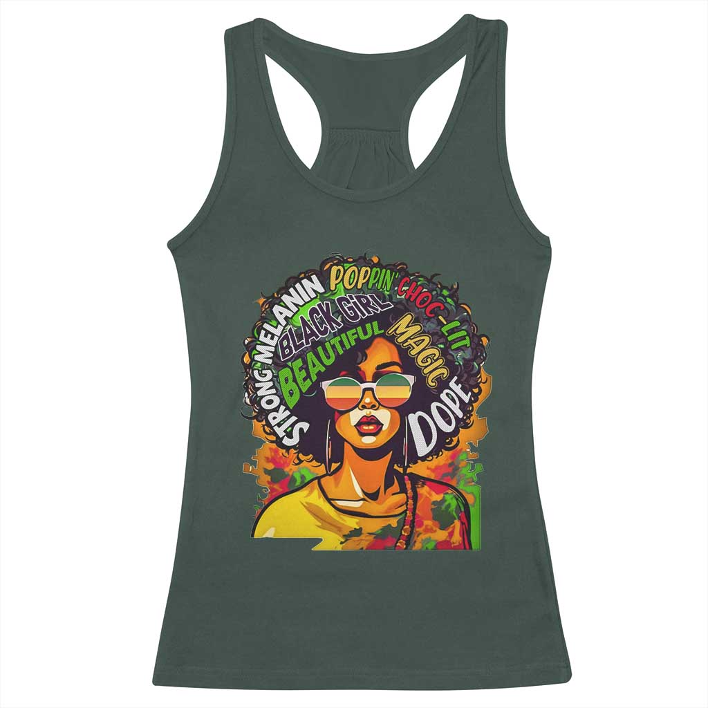 Afro Black Queen Magic Racerback Tank Top Beautiful Strong Melanin Poppin' Choc-lit Dope TS02 Dark Forest Green Print Your Wear