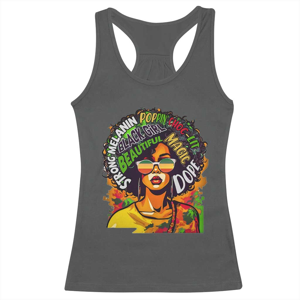 Afro Black Queen Magic Racerback Tank Top Beautiful Strong Melanin Poppin' Choc-lit Dope TS02 Dark Heather Print Your Wear