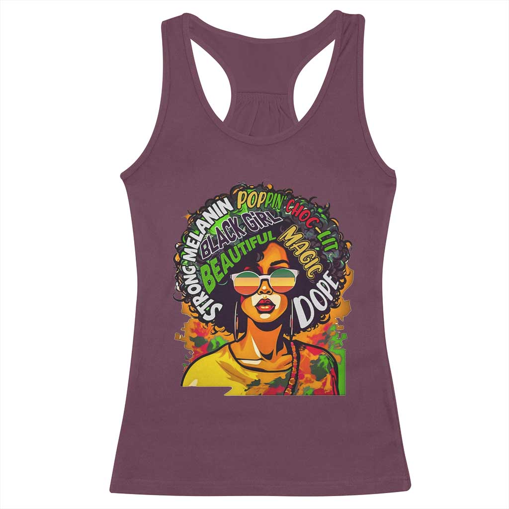 Afro Black Queen Magic Racerback Tank Top Beautiful Strong Melanin Poppin' Choc-lit Dope TS02 Maroon Print Your Wear