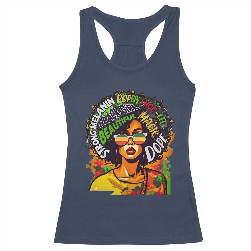 Afro Black Queen Magic Racerback Tank Top Beautiful Strong Melanin Poppin' Choc-lit Dope TS02 Navy Print Your Wear