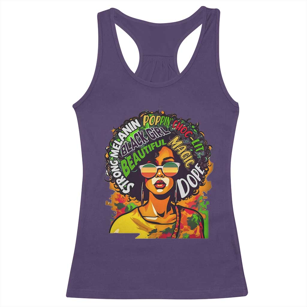 Afro Black Queen Magic Racerback Tank Top Beautiful Strong Melanin Poppin' Choc-lit Dope TS02 Purple Print Your Wear