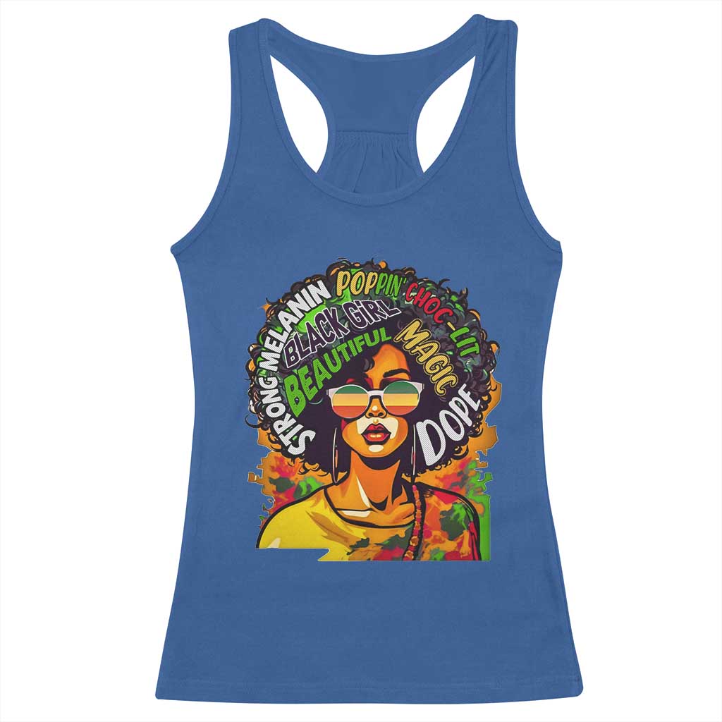 Afro Black Queen Magic Racerback Tank Top Beautiful Strong Melanin Poppin' Choc-lit Dope TS02 Royal Blue Print Your Wear