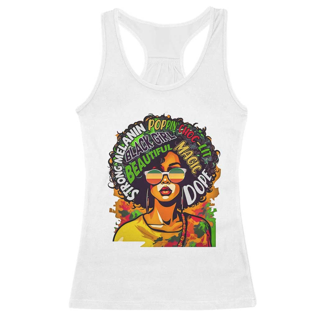 Afro Black Queen Magic Racerback Tank Top Beautiful Strong Melanin Poppin' Choc-lit Dope TS02 White Print Your Wear