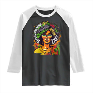 Afro Black Queen Magic Raglan Shirt Beautiful Strong Melanin Poppin' Choc-lit Dope TS02 Black White Print Your Wear