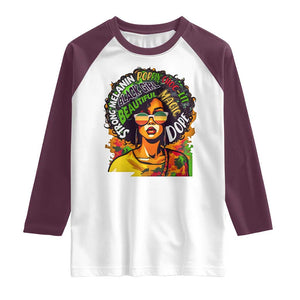 Afro Black Queen Magic Raglan Shirt Beautiful Strong Melanin Poppin' Choc-lit Dope TS02 White Maroon Print Your Wear