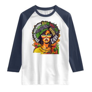 Afro Black Queen Magic Raglan Shirt Beautiful Strong Melanin Poppin' Choc-lit Dope TS02 White Navy Print Your Wear