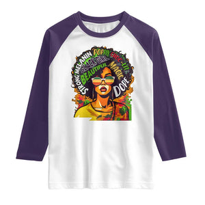 Afro Black Queen Magic Raglan Shirt Beautiful Strong Melanin Poppin' Choc-lit Dope TS02 White Purple Print Your Wear
