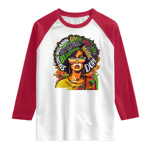 Afro Black Queen Magic Raglan Shirt Beautiful Strong Melanin Poppin' Choc-lit Dope TS02 White Red Print Your Wear