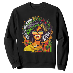 Juneteenth Sweatshirt Beautiful Strong Melanin Poppin' Dope African Afro Black Queen TS02 Black Print Your Wear