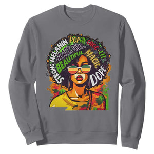 Juneteenth Sweatshirt Beautiful Strong Melanin Poppin' Dope African Afro Black Queen TS02 Charcoal Print Your Wear
