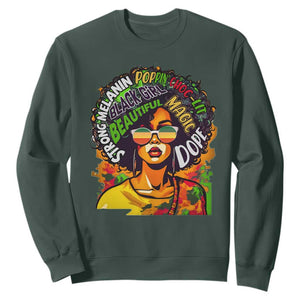 Juneteenth Sweatshirt Beautiful Strong Melanin Poppin' Dope African Afro Black Queen TS02 Dark Forest Green Print Your Wear