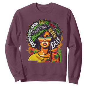 Juneteenth Sweatshirt Beautiful Strong Melanin Poppin' Dope African Afro Black Queen TS02 Maroon Print Your Wear