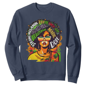 Juneteenth Sweatshirt Beautiful Strong Melanin Poppin' Dope African Afro Black Queen TS02 Navy Print Your Wear