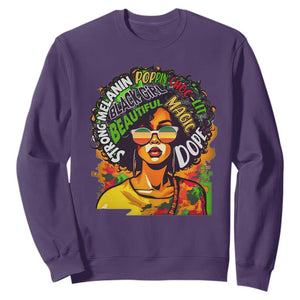 Juneteenth Sweatshirt Beautiful Strong Melanin Poppin' Dope African Afro Black Queen TS02 Purple Print Your Wear