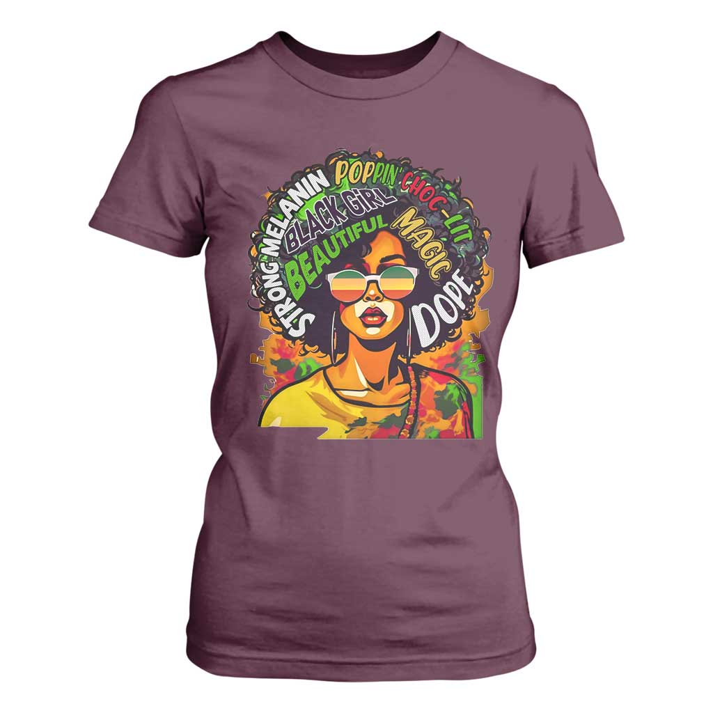 Juneteenth T Shirt For Women Beautiful Strong Melanin Poppin' Dope African Afro Black Queen TS02 Maroon Print Your Wear