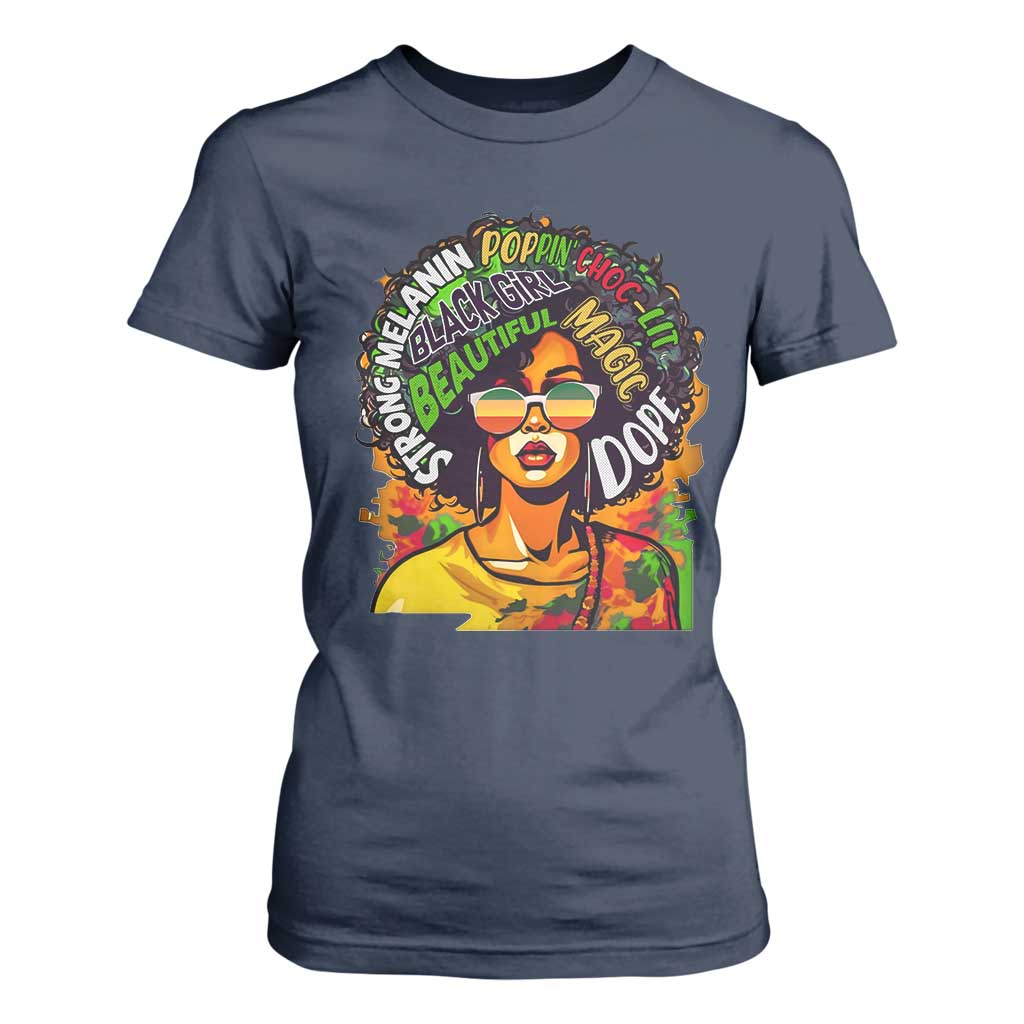 Juneteenth T Shirt For Women Beautiful Strong Melanin Poppin' Dope African Afro Black Queen TS02 Navy Print Your Wear