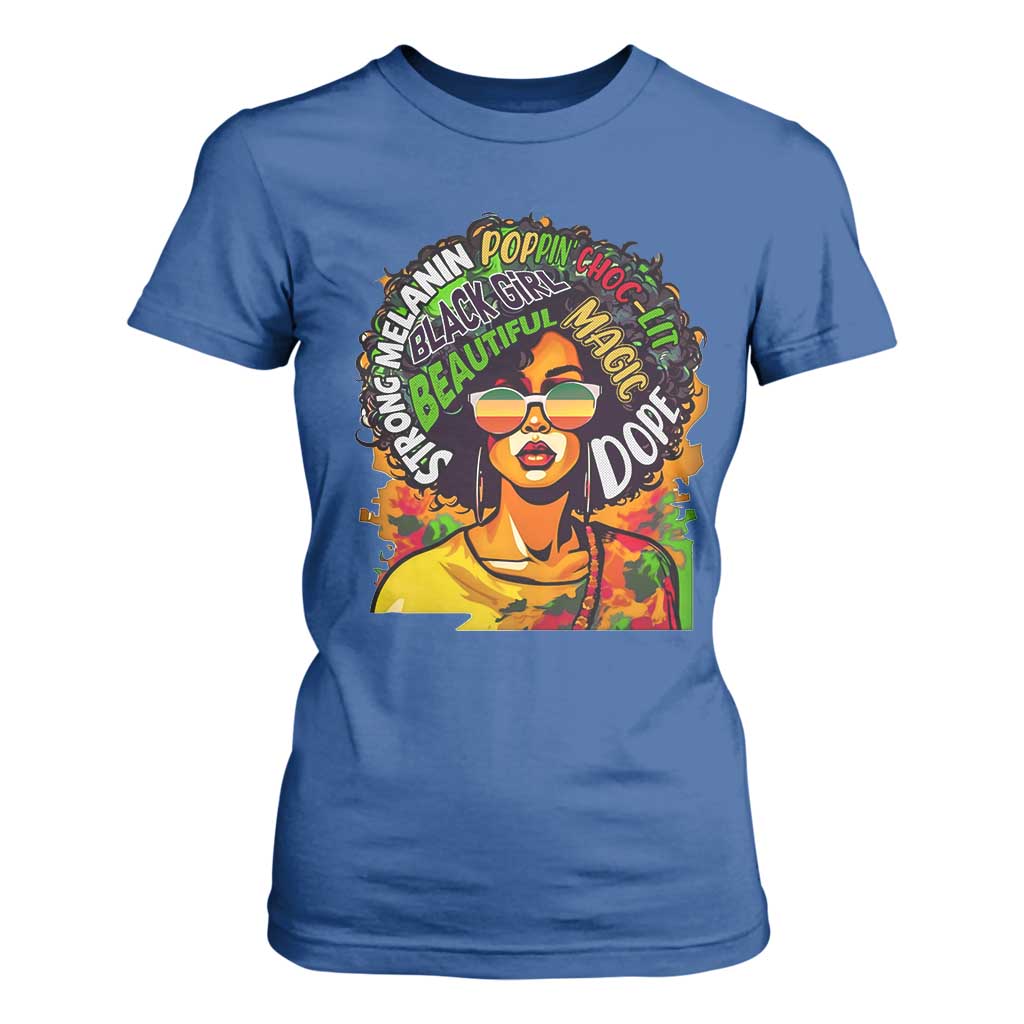 Juneteenth T Shirt For Women Beautiful Strong Melanin Poppin' Dope African Afro Black Queen TS02 Royal Blue Print Your Wear