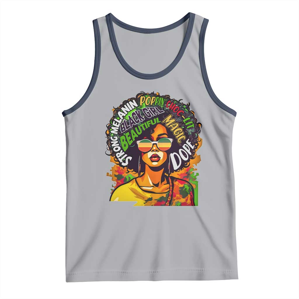 Afro Black Queen Magic Tank Top Beautiful Strong Melanin Poppin' Choc-lit Dope TS02 Athletic Heather Navy Print Your Wear