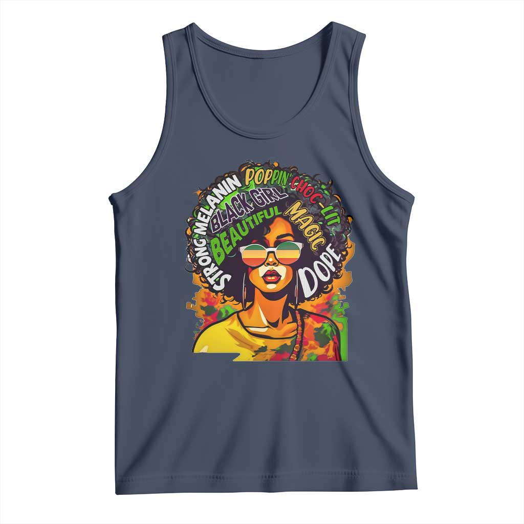 Afro Black Queen Magic Tank Top Beautiful Strong Melanin Poppin' Choc-lit Dope TS02 Navy Print Your Wear