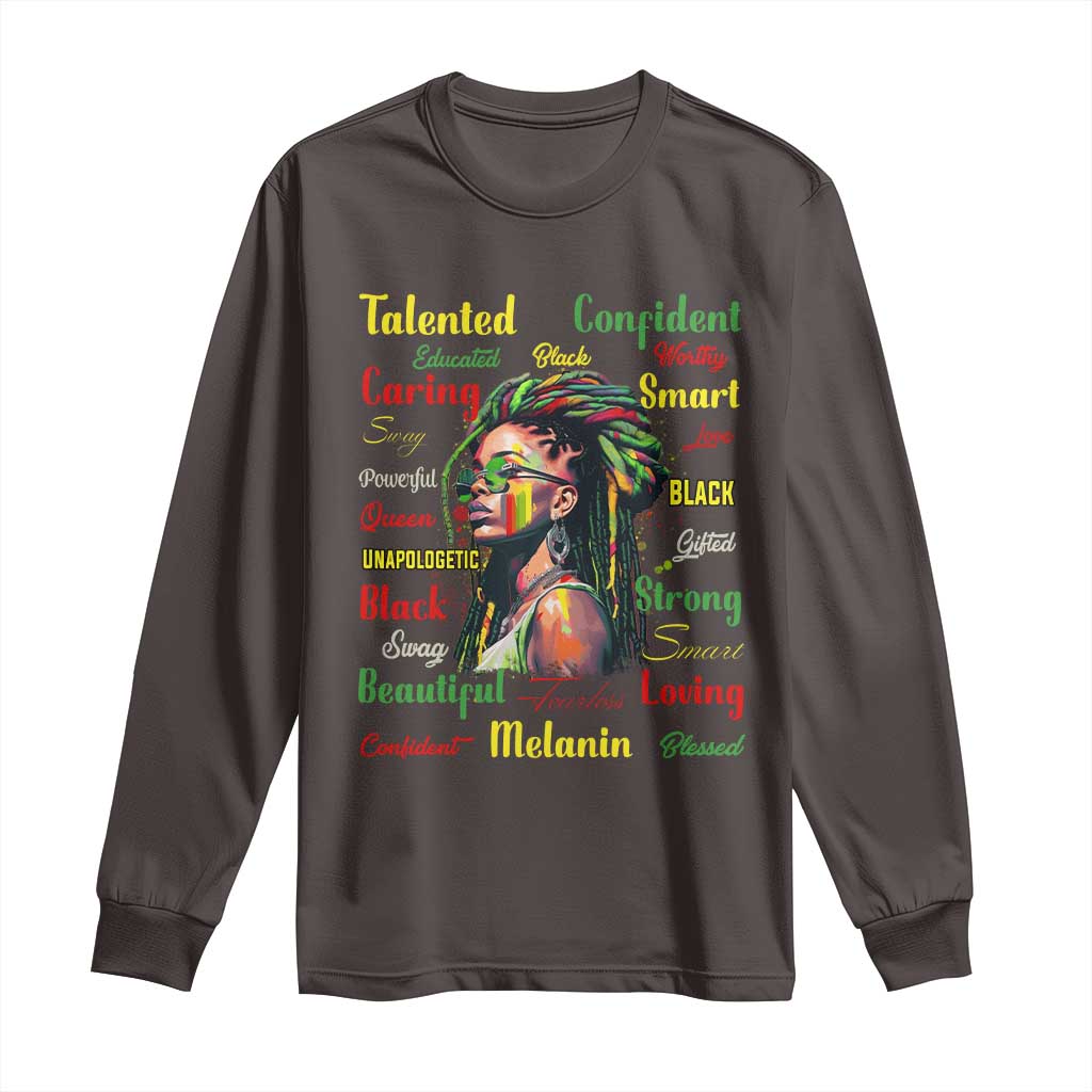 Melanin Locs Girl Long Sleeve Shirt Dreadlock Black Pride African American TS02 Dark Chocolate Print Your Wear
