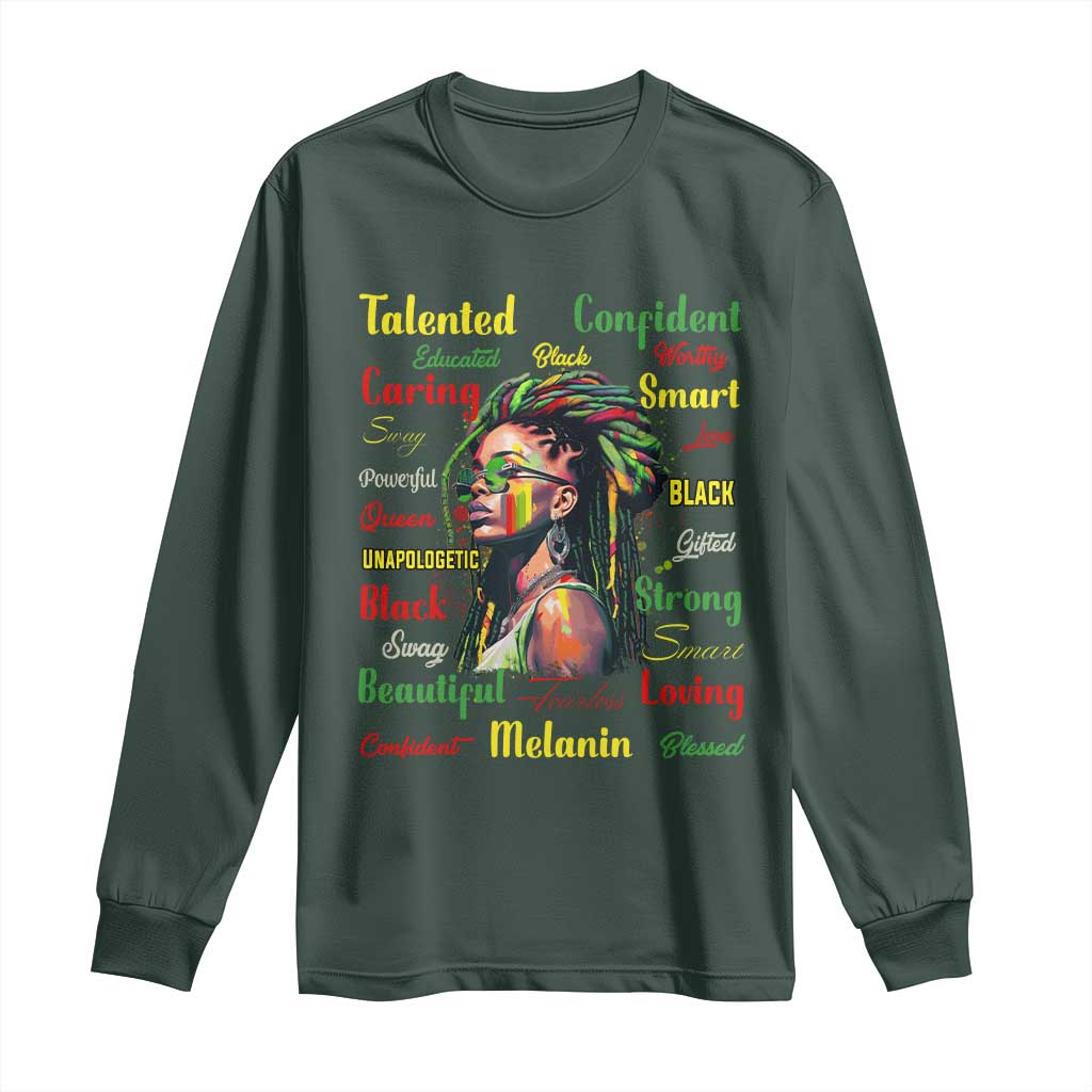Melanin Locs Girl Long Sleeve Shirt Dreadlock Black Pride African American TS02 Dark Forest Green Print Your Wear