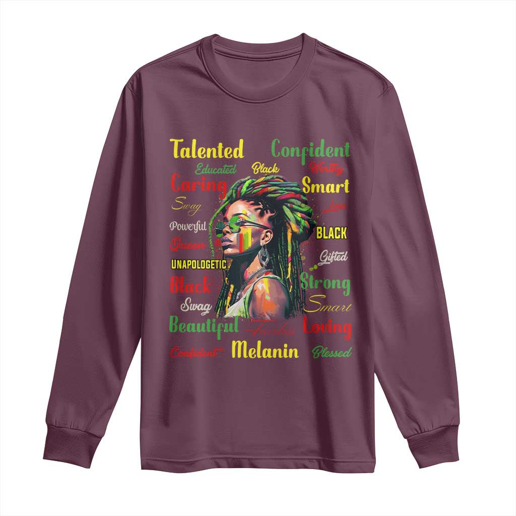 Melanin Locs Girl Long Sleeve Shirt Dreadlock Black Pride African American TS02 Maroon Print Your Wear