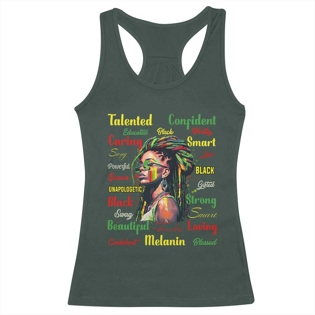 Melanin Locs Girl Racerback Tank Top Dreadlock Black Pride African American TS02 Dark Forest Green Print Your Wear