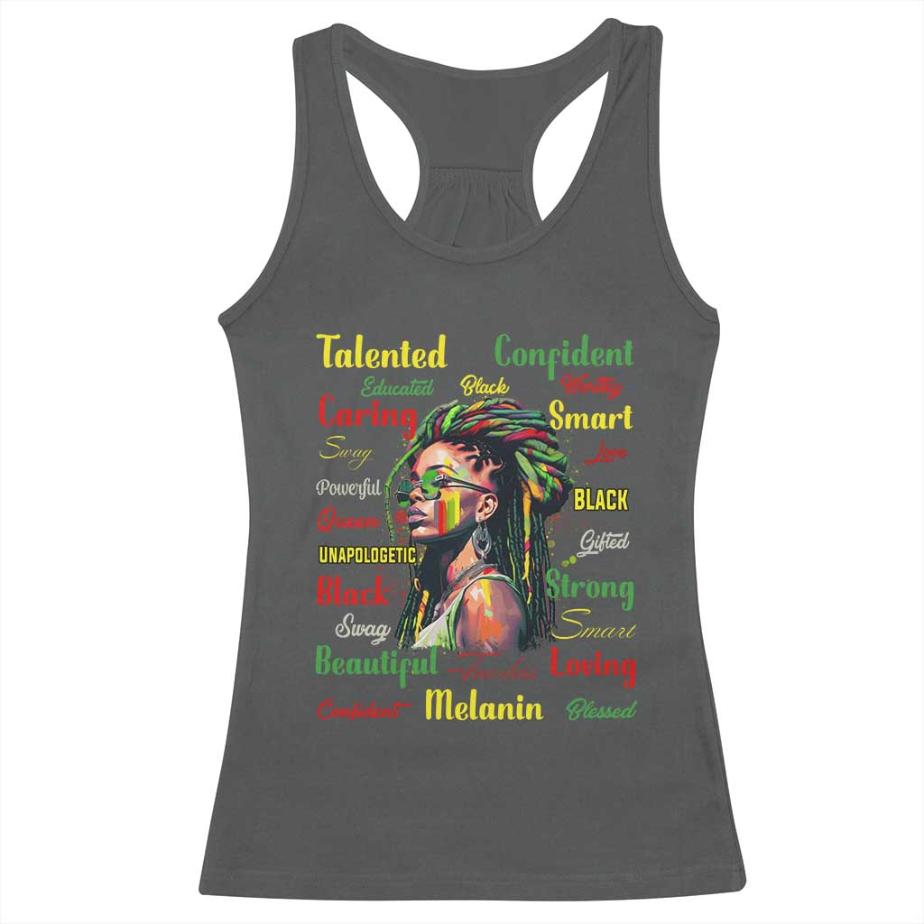 Melanin Locs Girl Racerback Tank Top Dreadlock Black Pride African American TS02 Dark Heather Print Your Wear