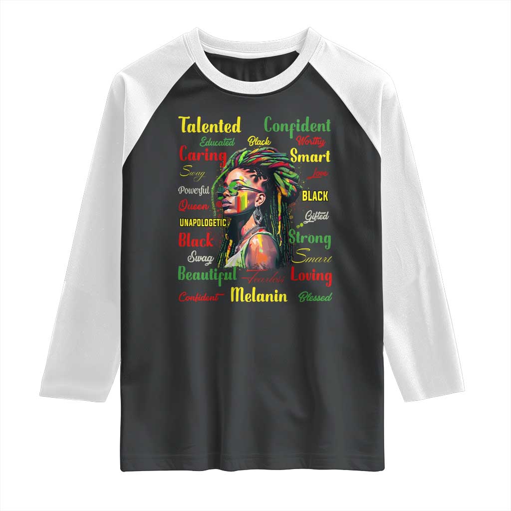 Melanin Locs Girl Raglan Shirt Dreadlock Black Pride African American TS02 Black White Print Your Wear