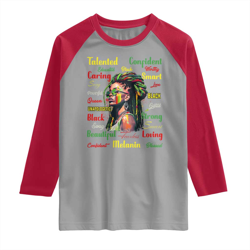 Melanin Locs Girl Raglan Shirt Dreadlock Black Pride African American TS02 Sport Gray Red Print Your Wear