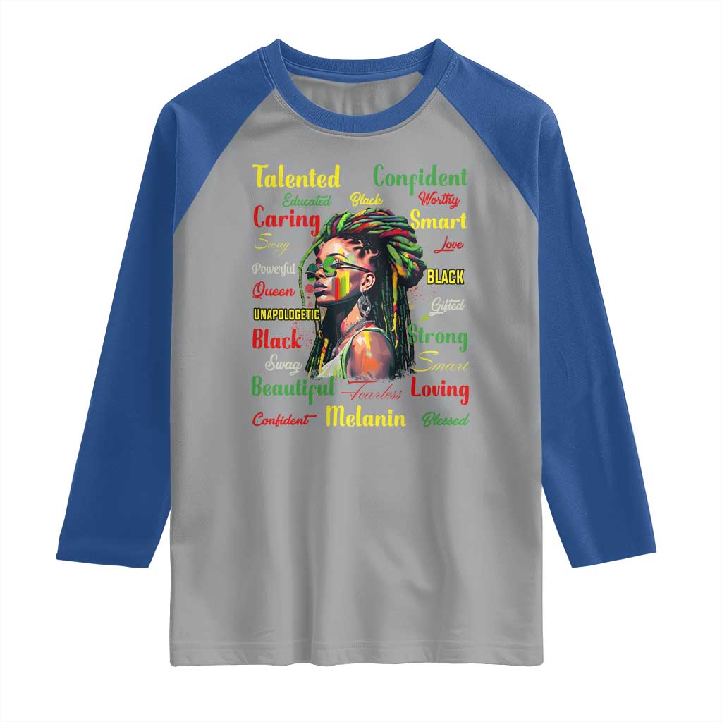 Melanin Locs Girl Raglan Shirt Dreadlock Black Pride African American TS02 Sport Gray Royal Print Your Wear