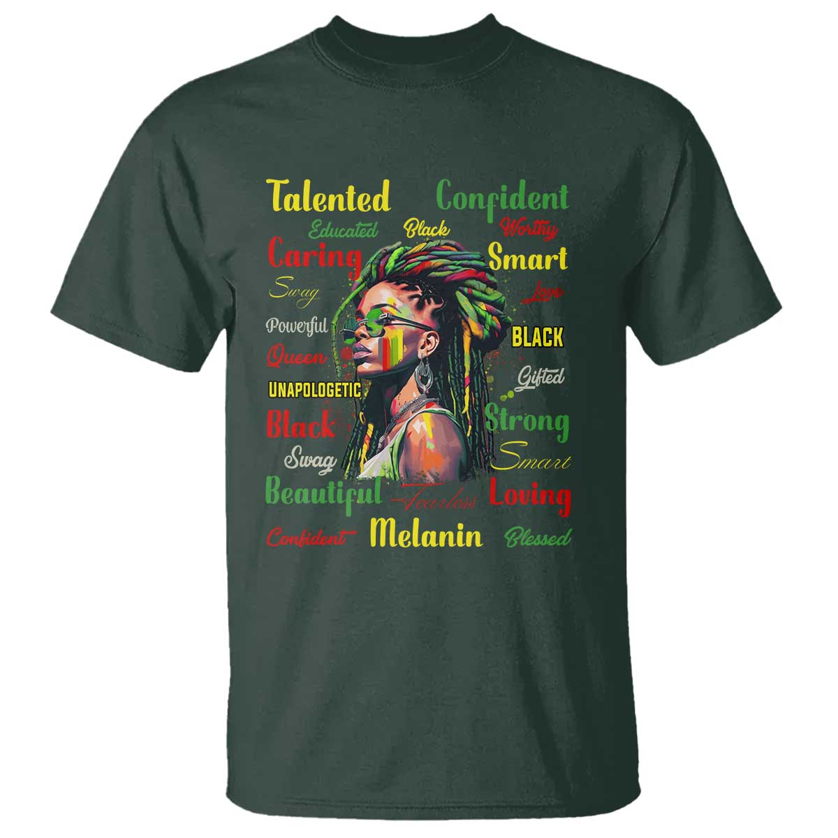 Melanin Locs Girl T Shirt Dreadlock Black Pride African American TS02 Dark Forest Green Print Your Wear