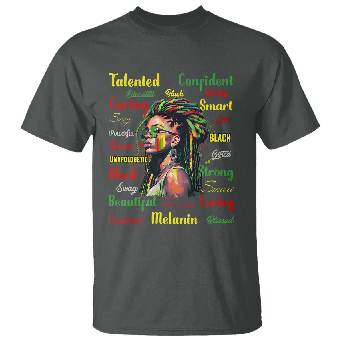 Melanin Locs Girl T Shirt Dreadlock Black Pride African American TS02 Dark Heather Print Your Wear