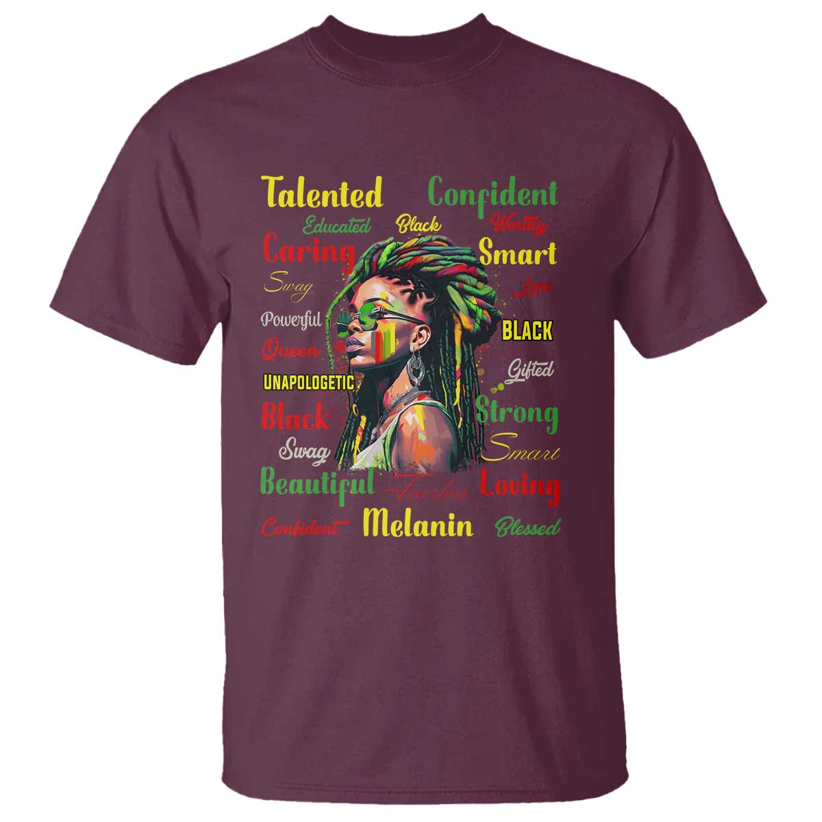 Melanin Locs Girl T Shirt Dreadlock Black Pride African American TS02 Maroon Print Your Wear