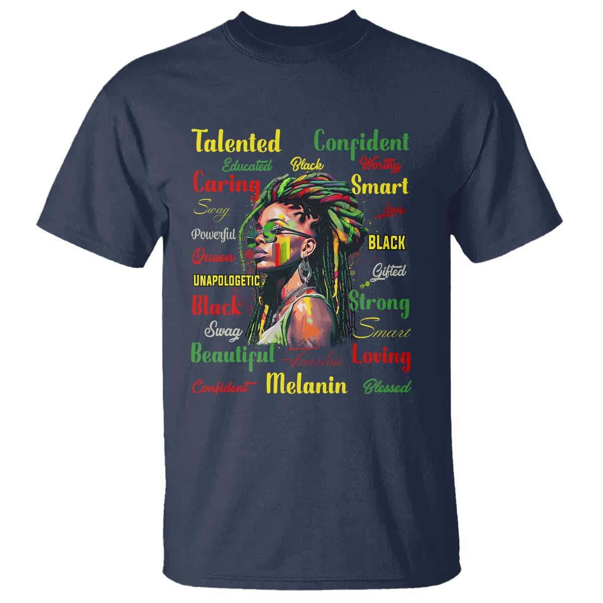 Melanin Locs Girl T Shirt Dreadlock Black Pride African American TS02 Navy Print Your Wear