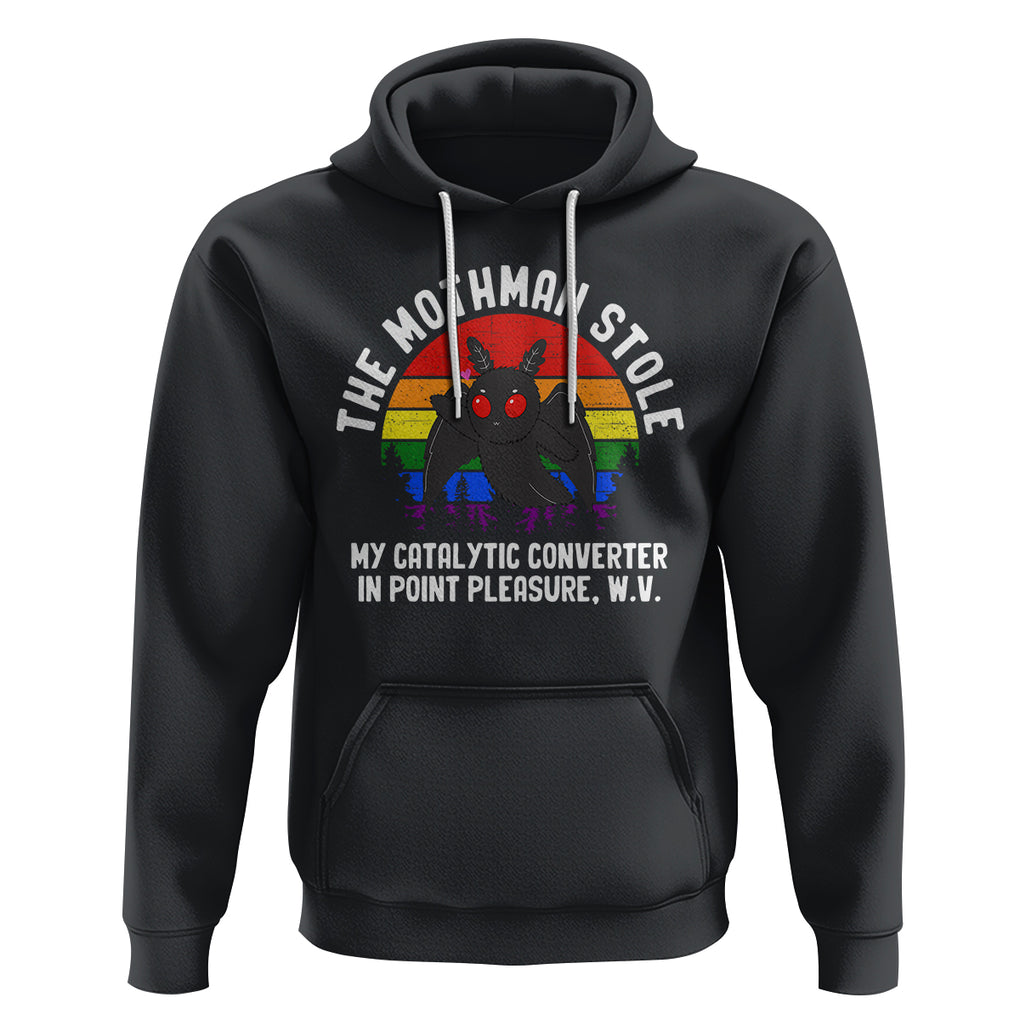 Funny Mothman Hoodie The Mothman Stole My Catalytic Converter In Point Cryptid TS02 Black Printyourwear