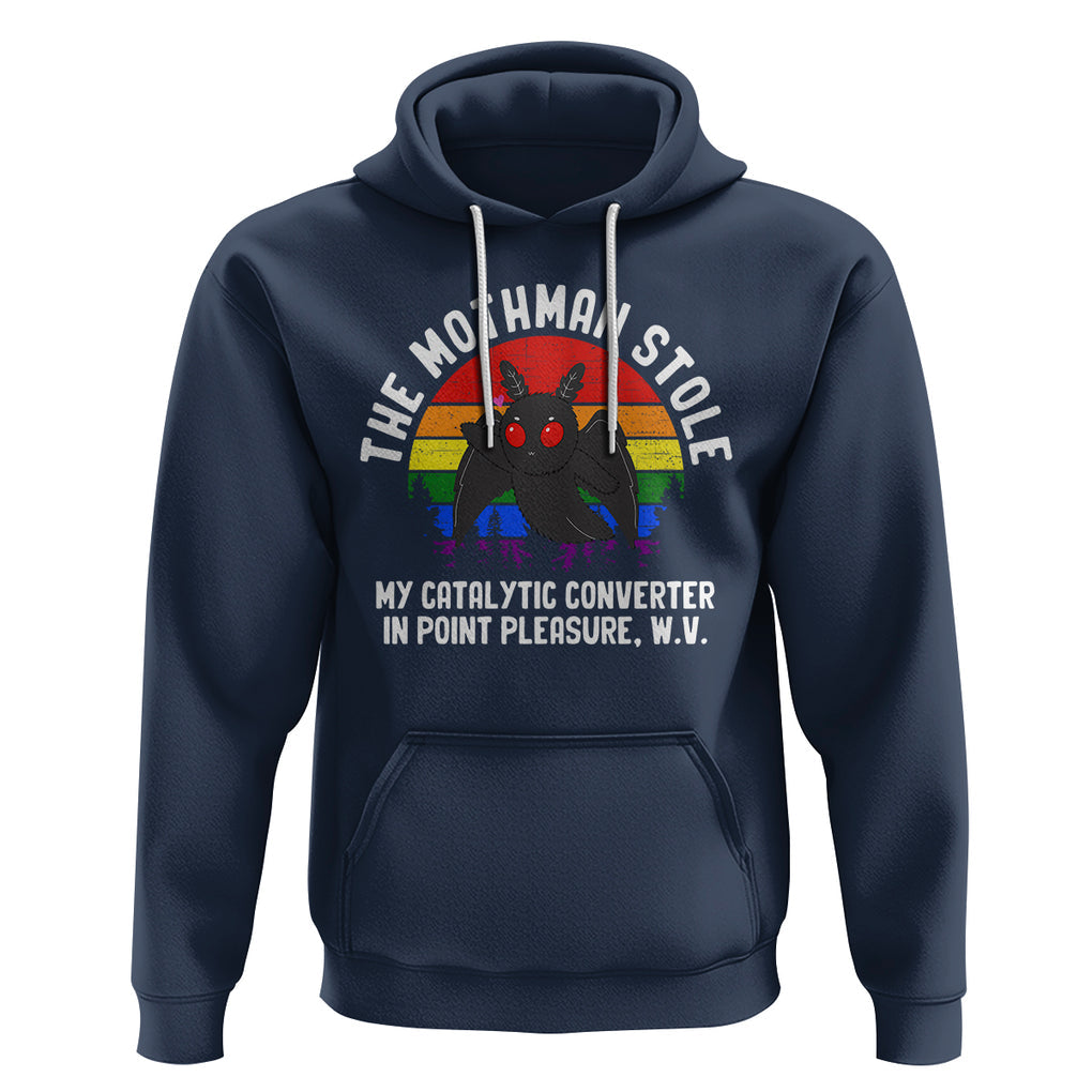 Funny Mothman Hoodie The Mothman Stole My Catalytic Converter In Point Cryptid TS02 Navy Printyourwear