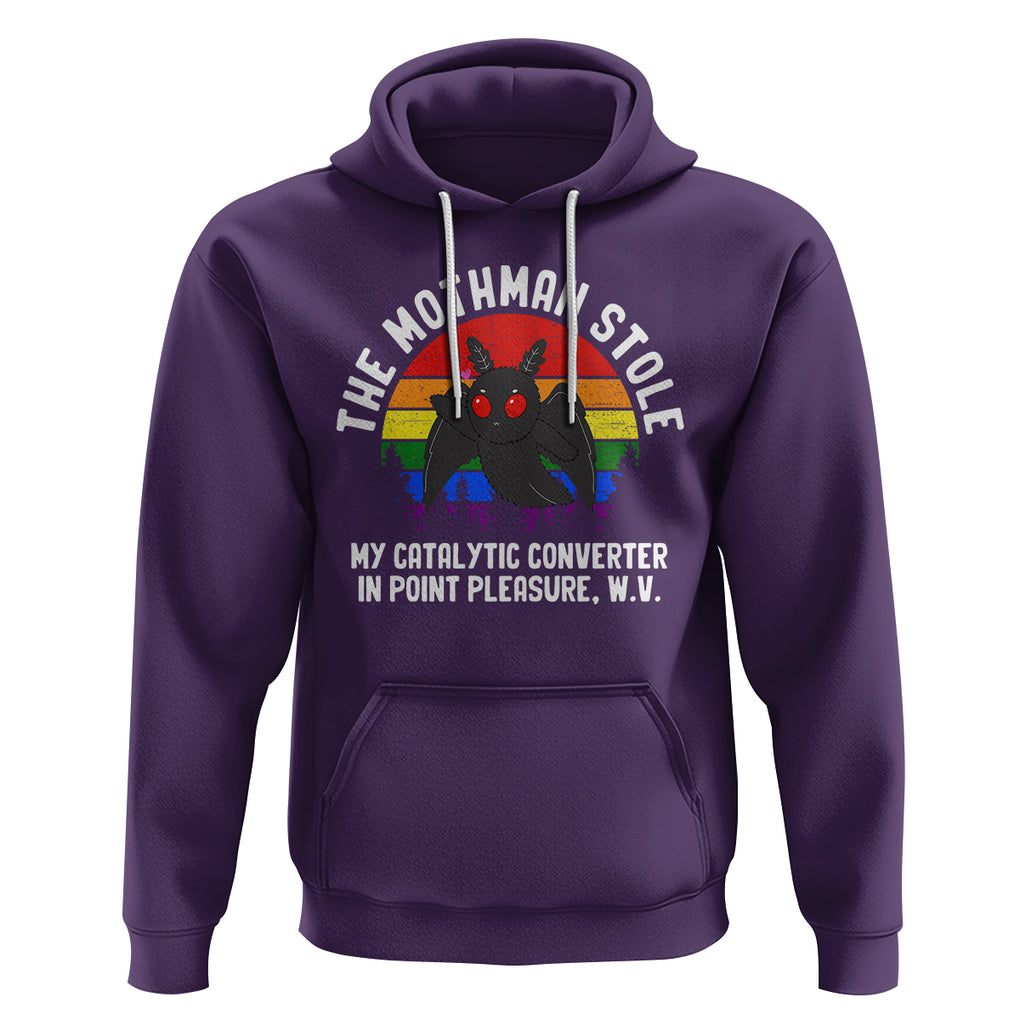 Funny Mothman Hoodie The Mothman Stole My Catalytic Converter In Point Cryptid TS02 Purple Printyourwear